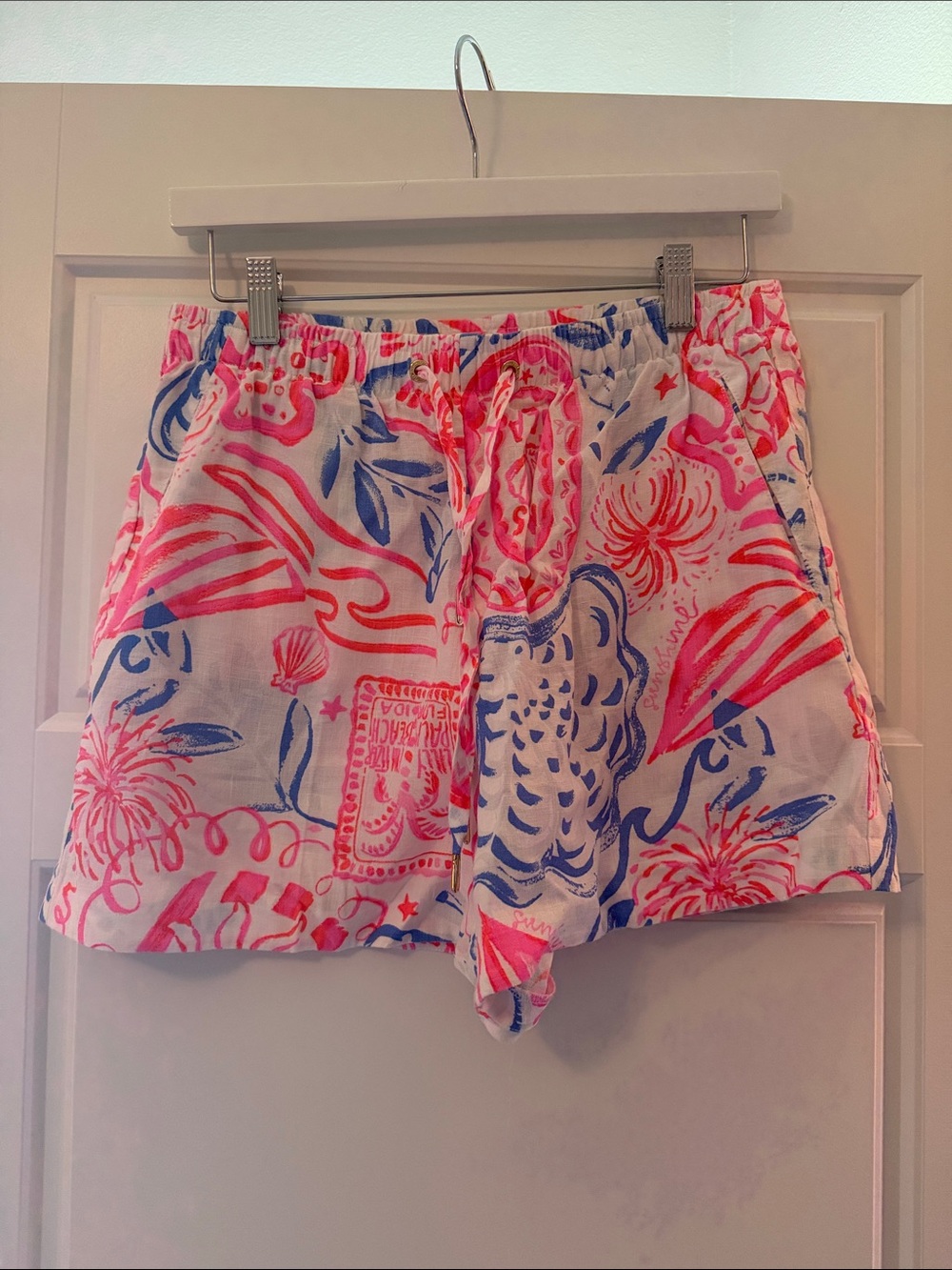 Lilly Pulitzer Pink & Blue Floral Drawstring Athletic Shorts